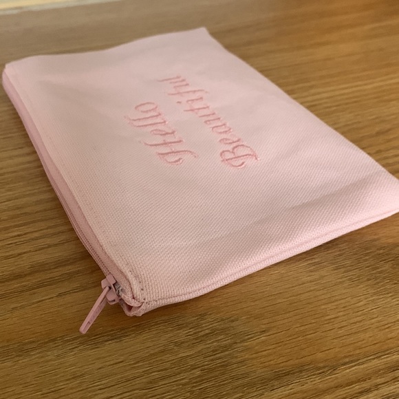 Hello Beautiful pink cosmetic bag zipper embroidered and Handmade - Picture 2 of 9